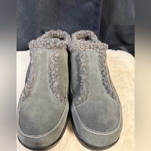 Ryka Arctica Women’s 10W Gray Suede Slip-On Winter Mules Faux Fur Lined